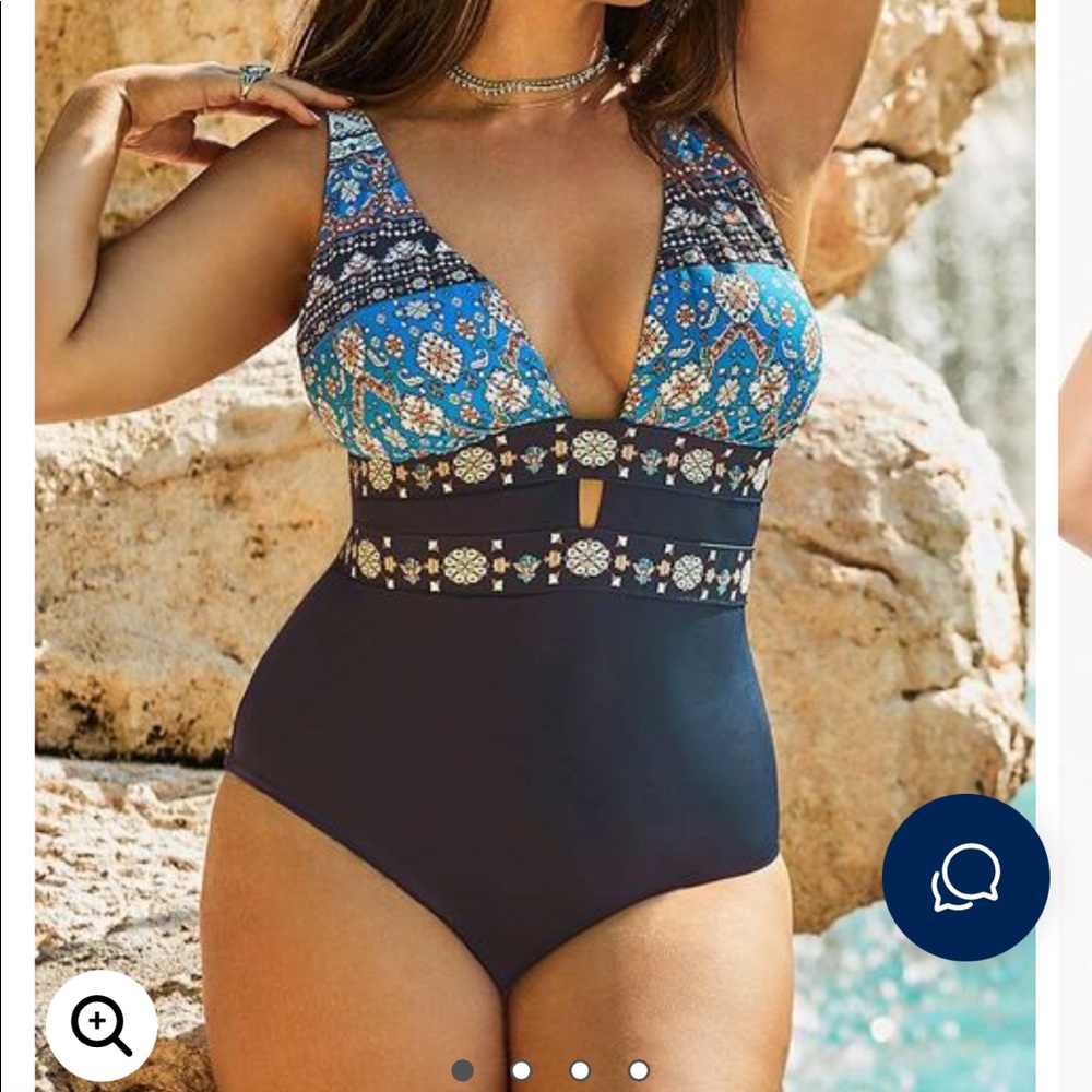 Plunge one piece swim suit